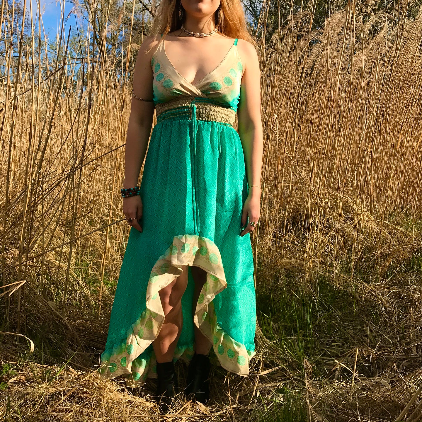 Turquoise Asymmetric Maxi Dress